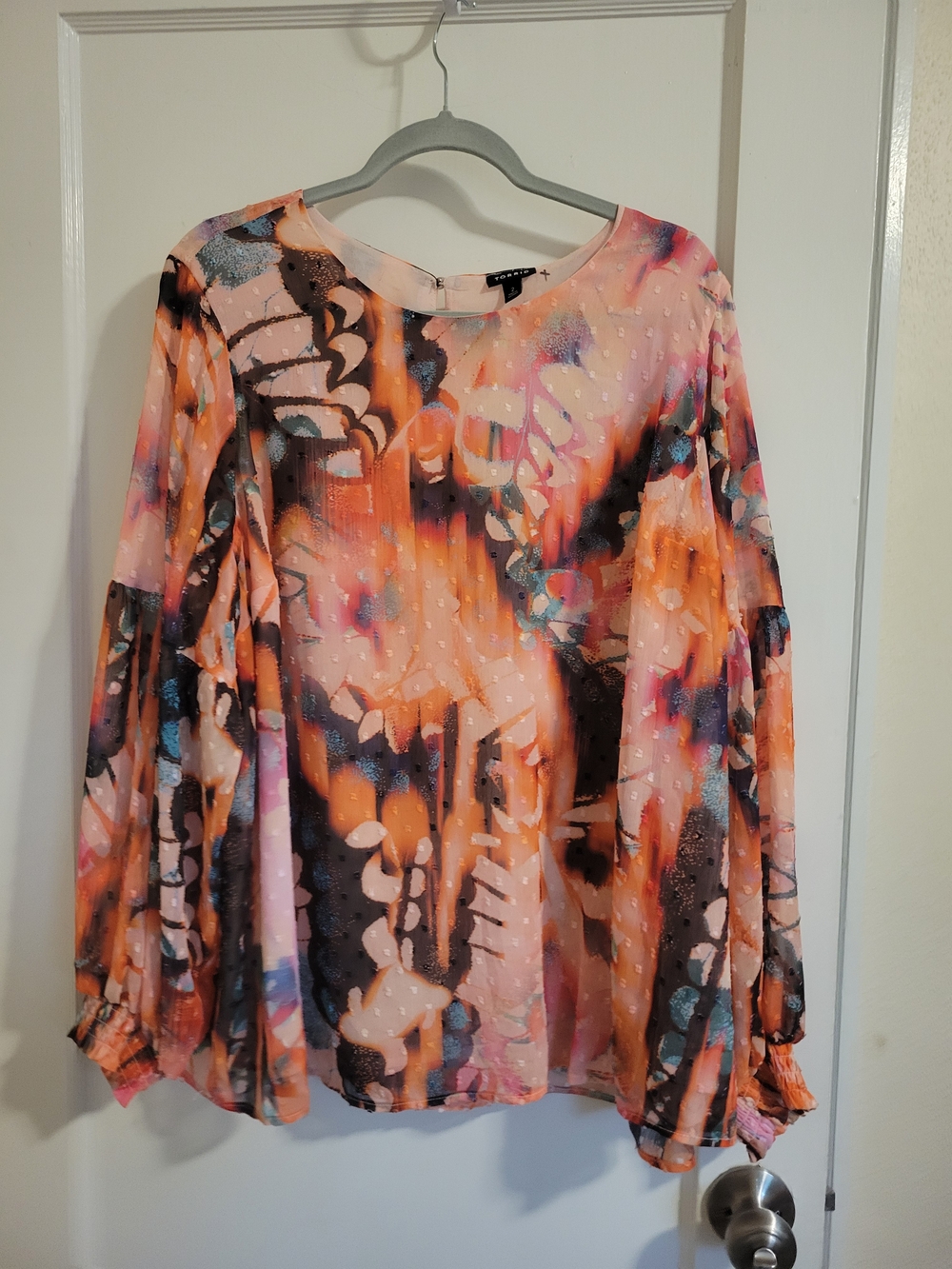 Torrid Abstract Polka Dot Blouson Chiffon Blouse Top Size 2x